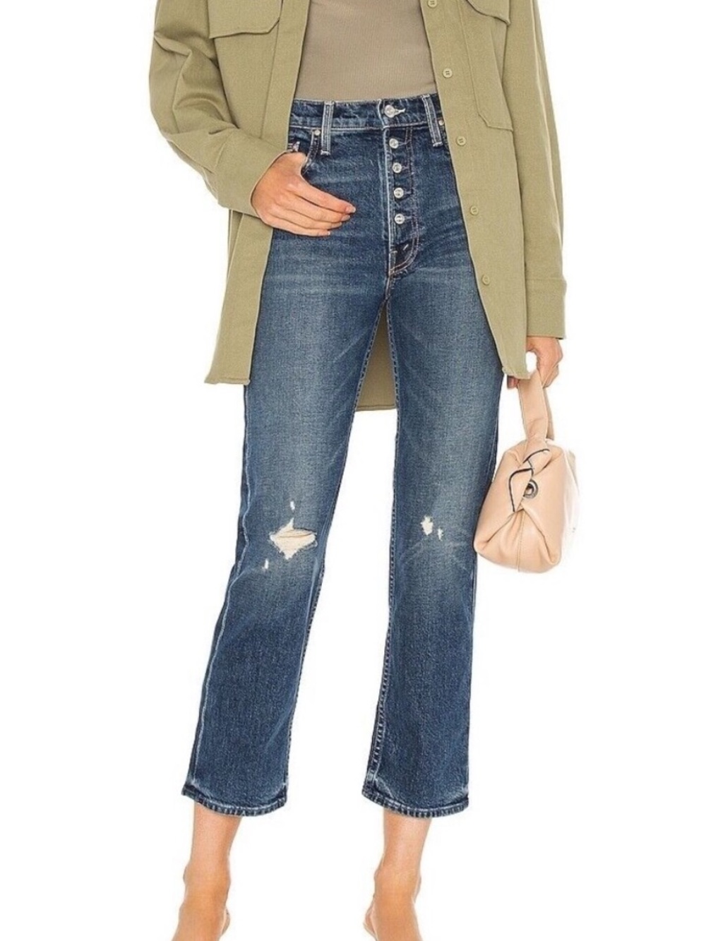 MOTHER SUPERIOR Pixie Tomcat Ankle Jeans in Born To Bite Exposed Button Fly 31
